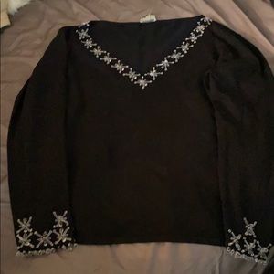 Beaded neck and sleeves sweater